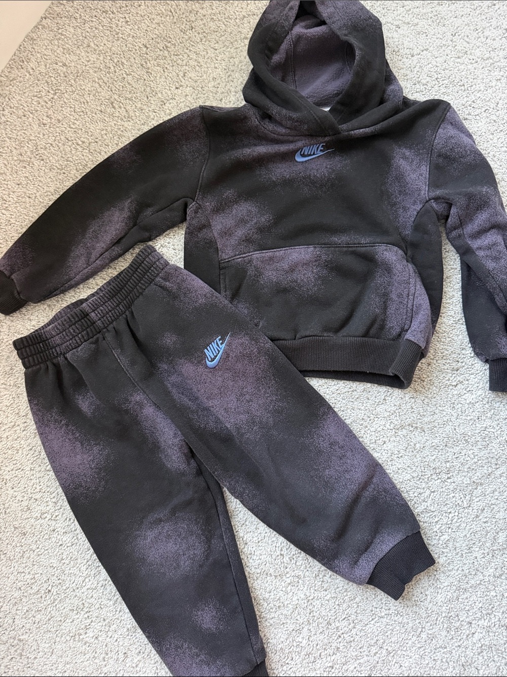 Nike Kids Black and Purple Wash Sweatpants & Hoodie Set